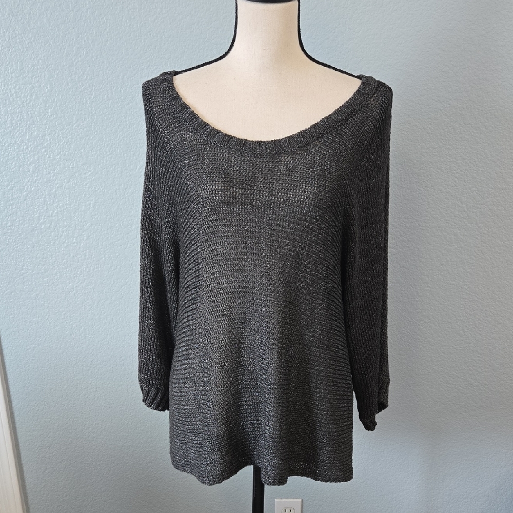 Eileen Fisher Charcoal metallic Scoop NeckKnit Sweater